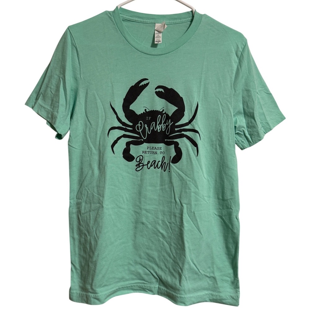 Bella Canvas Mint Green Crabby Return to Beach Graphic Tee Shirt Size M
